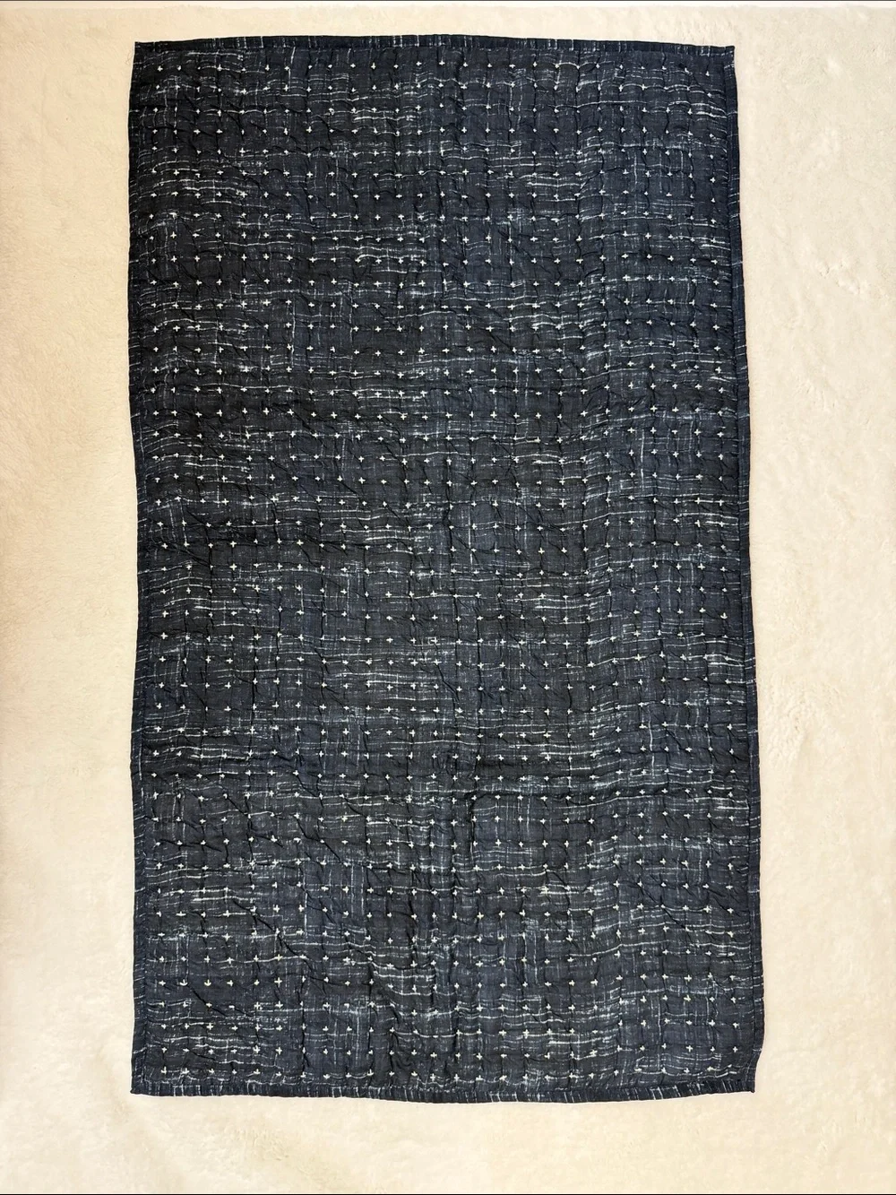 Pottery Barn Arlo Cross Stitch Quilted KING Pillow Sham Cover Indigo Blue